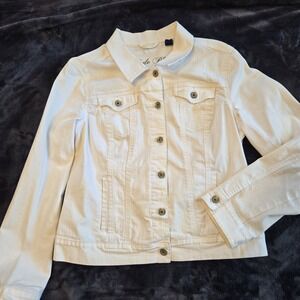 Code Bleu White Button Up Womens Denim Jean Jacket Size Medium